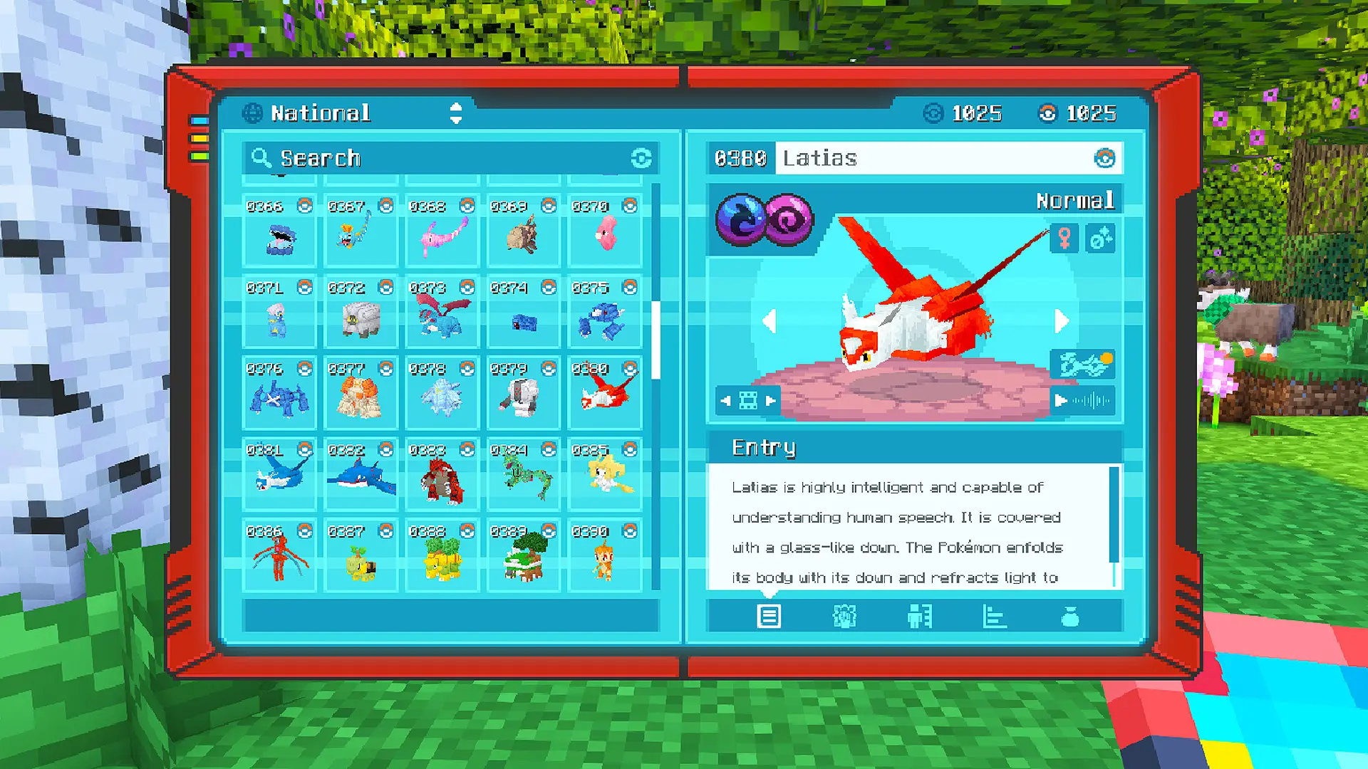 The Cobbleverse Pokedex screen with all 1025 species implemented